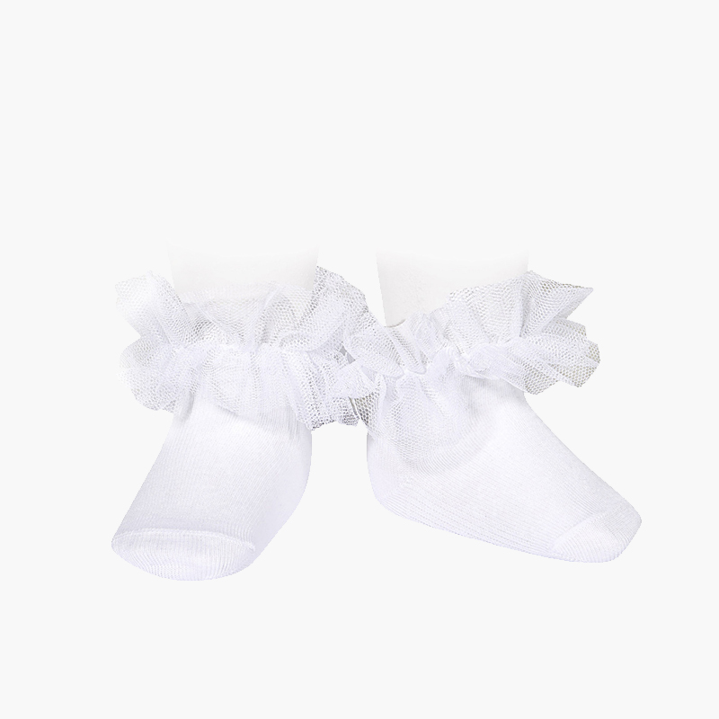 Chaussettes à la cheville avec une bande de tulle froncée Blanc