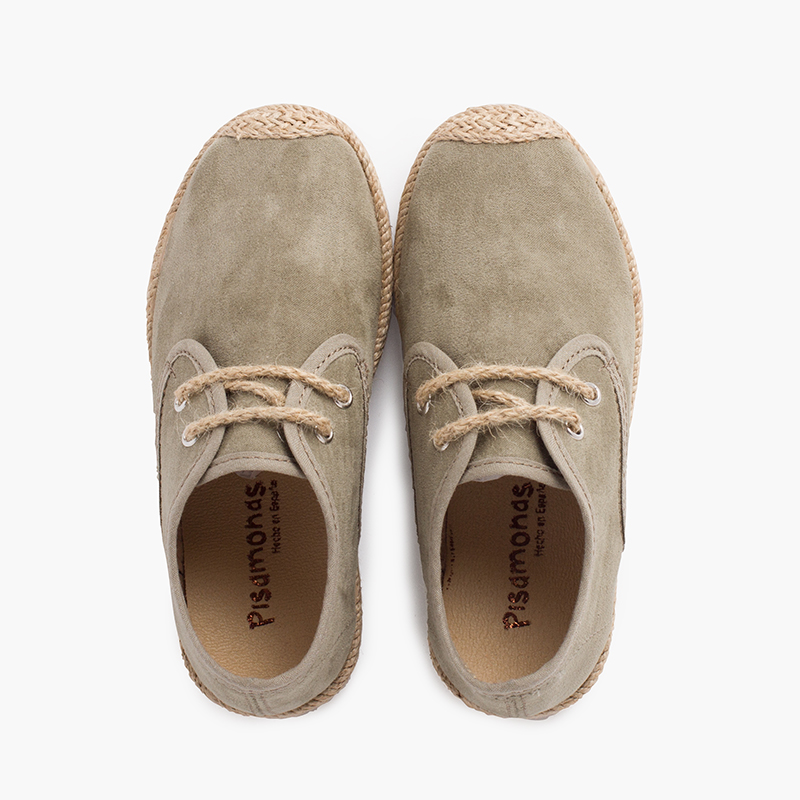 Derbies effet daim et Lacets en Jute Olive Vert