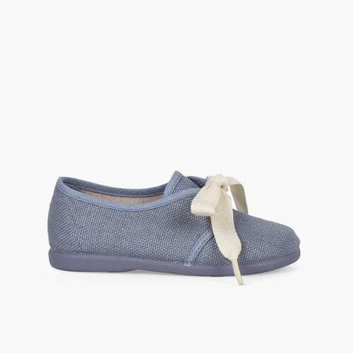 Derbies lin enfants nœud écru Bleu