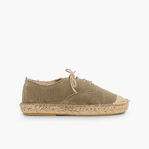 Derbies pointe et lacets en jute Kaki