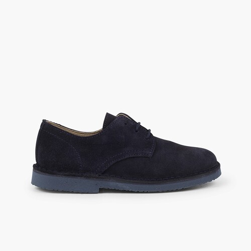 Derbies élégantes en suède lisse garçon Bleu Marine