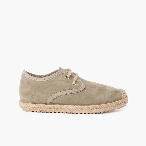 Derbies effet daim et Lacets en Jute Olive Vert