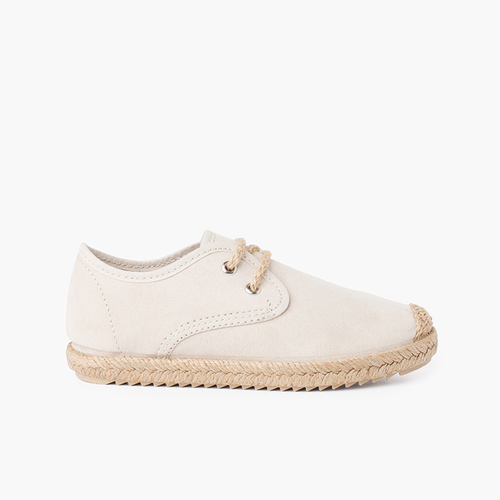 Derbies effet daim et Lacets en Jute Beige