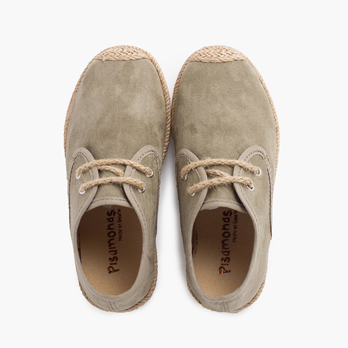 Derbies effet daim et Lacets en Jute Olive Vert
