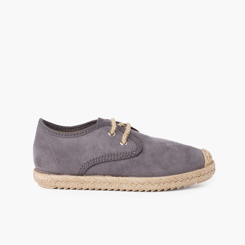 Derbies effet daim et Lacets en Jute Gris