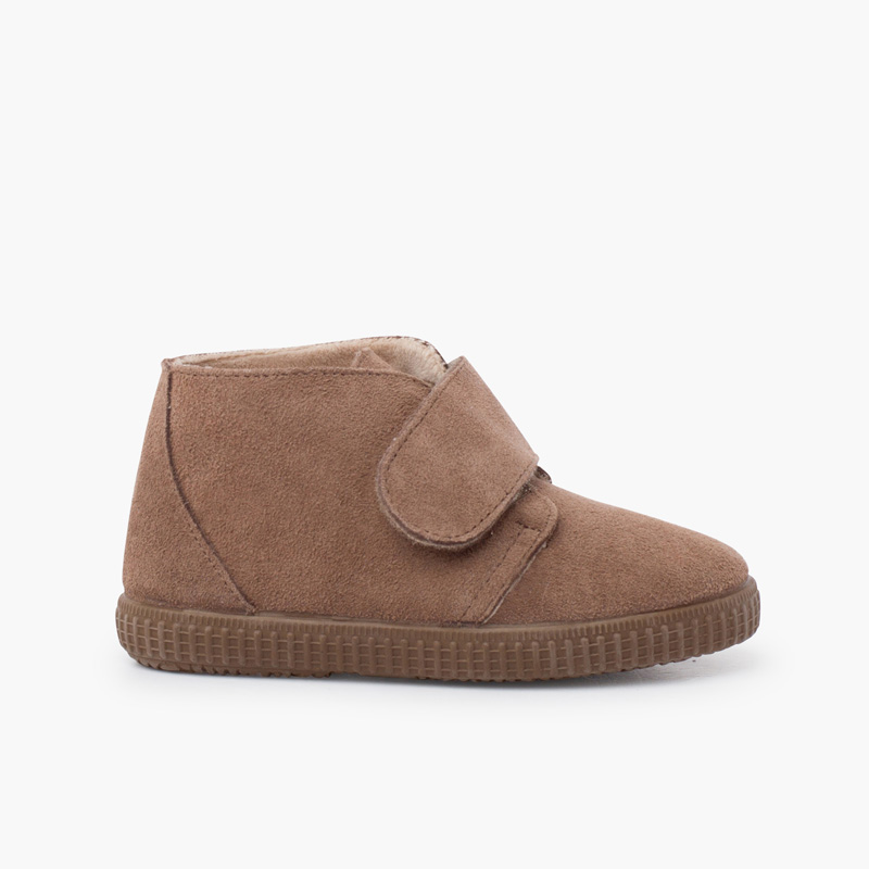 Bottines à brides larges adhérentes en fourrure Taupe