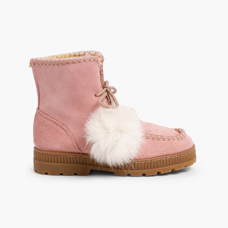 Bottes à pompons en suède fille Rose