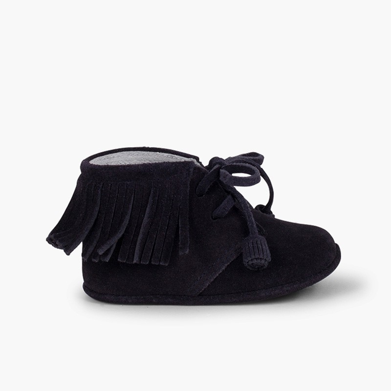 Bottillons pour bébé avec Franges et Lacets Bleu Marine