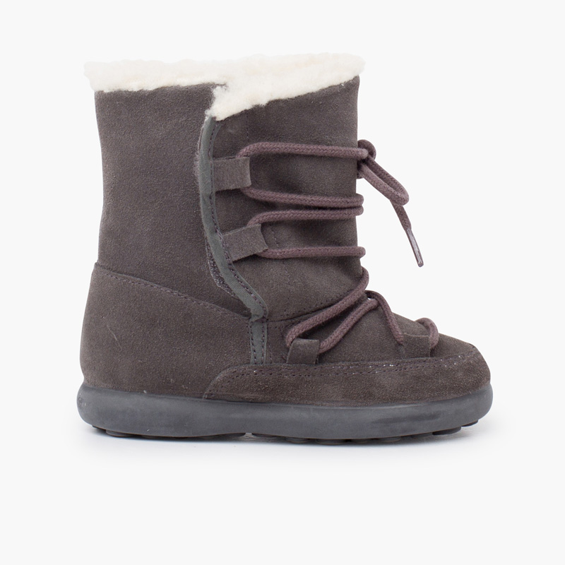 Bottes en peau de mouton avec fermeture collante Gris