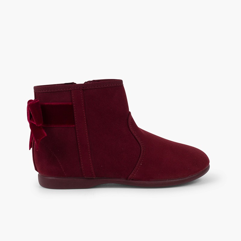 Bottines avec noeud velours et fermeture éclair  Bordeaux