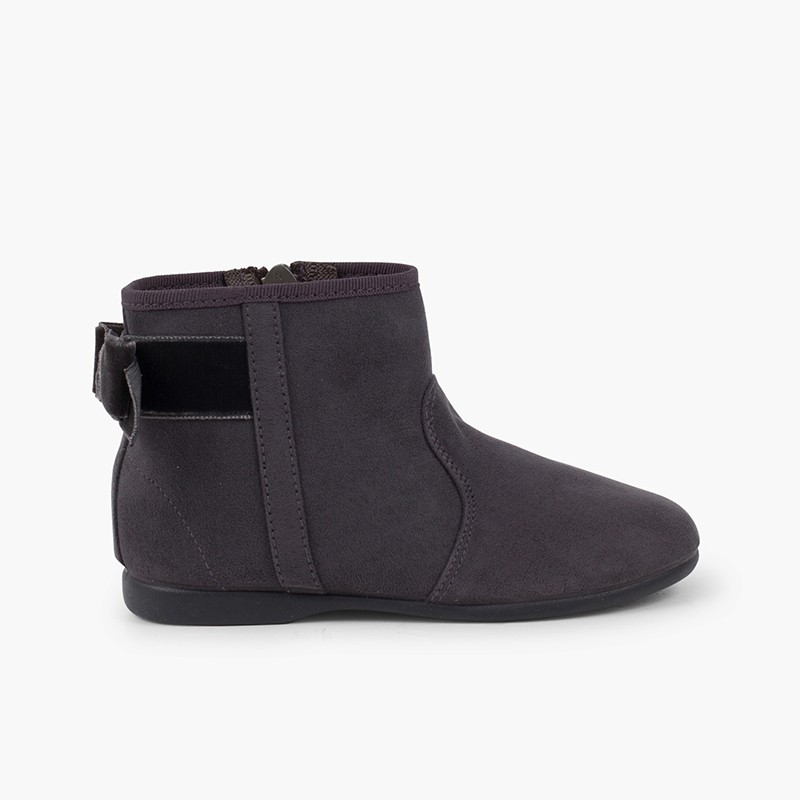 Bottines avec noeud velours et fermeture éclair  Gris