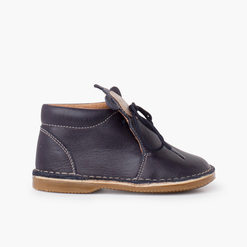 Bottines en cuir à lacets Monkey Face Bleu Marine