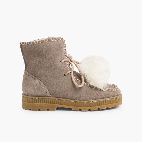 Bottes à pompons en suède fille Gris