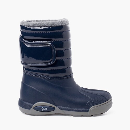 Bottes Après-ski Verni Doublure Fourrure Fermeture Réglable Bleu Marine