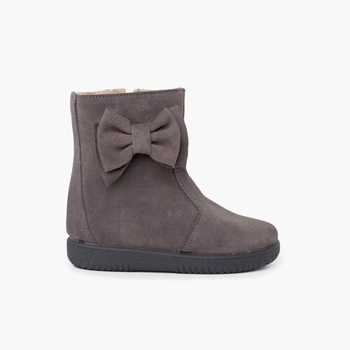 Bottes en suède fille avec grand nœud latéral Gris