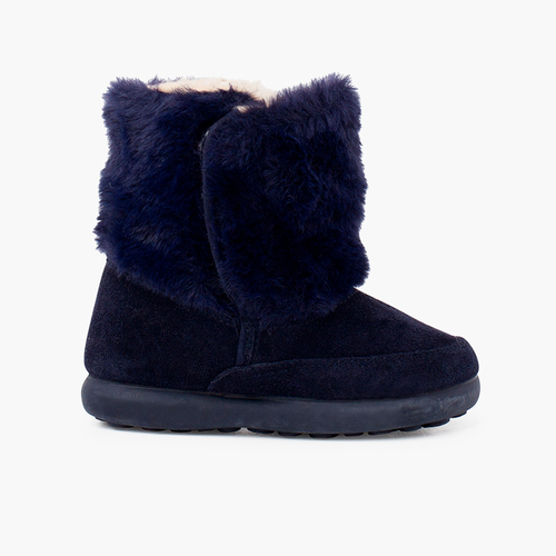 Botte en fourrure douce avec fermeture double adhérente Bleu Marine