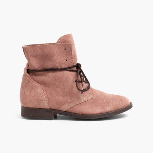 Bottes Suède Lacets Cirés Rose poudré