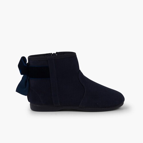 Bottines avec noeud velours et fermeture éclair  Bleu Marine