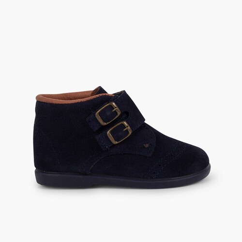 Bottes suède à scratch et ornement boucles Bleu Marine