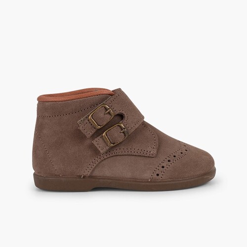Bottes suède à scratch et ornement boucles Taupe