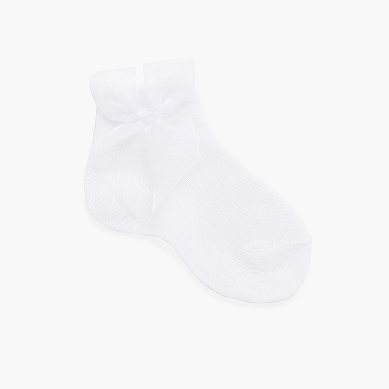 Chaussettes nœud en organza courtes unies Blanc
