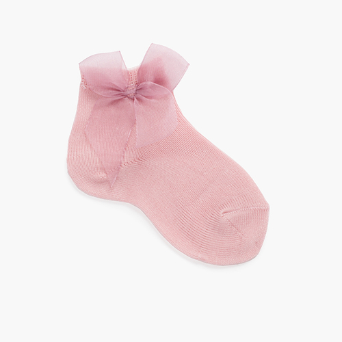 Chaussettes nœud en organza courtes unies Rose Claire