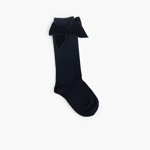 Chaussettes pour enfants avec nœud en velours  Bleu Marine