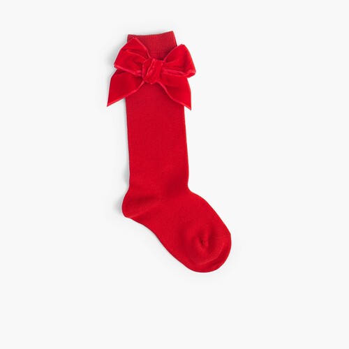Chaussettes pour enfants avec nœud en velours  Rouge