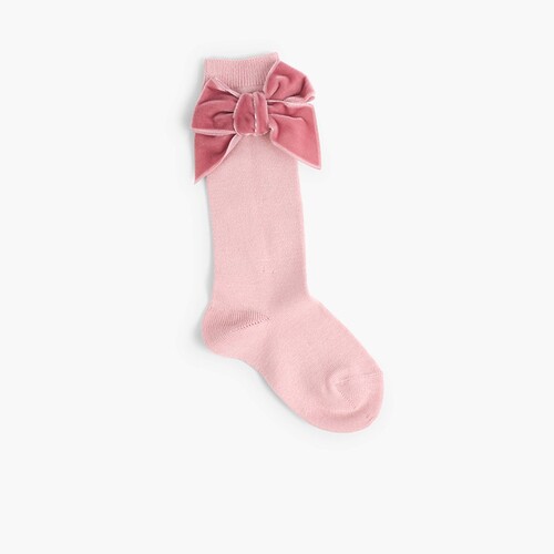 Chaussettes pour enfants avec nœud en velours  Rose Claire