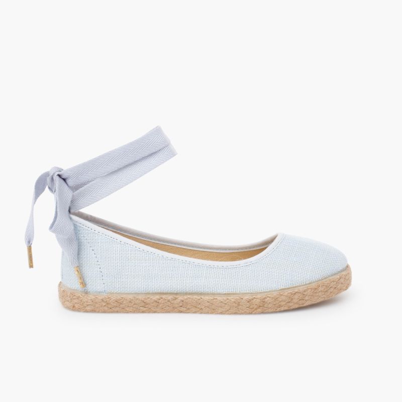 Ballerines fille en lin avec ruban et jute 