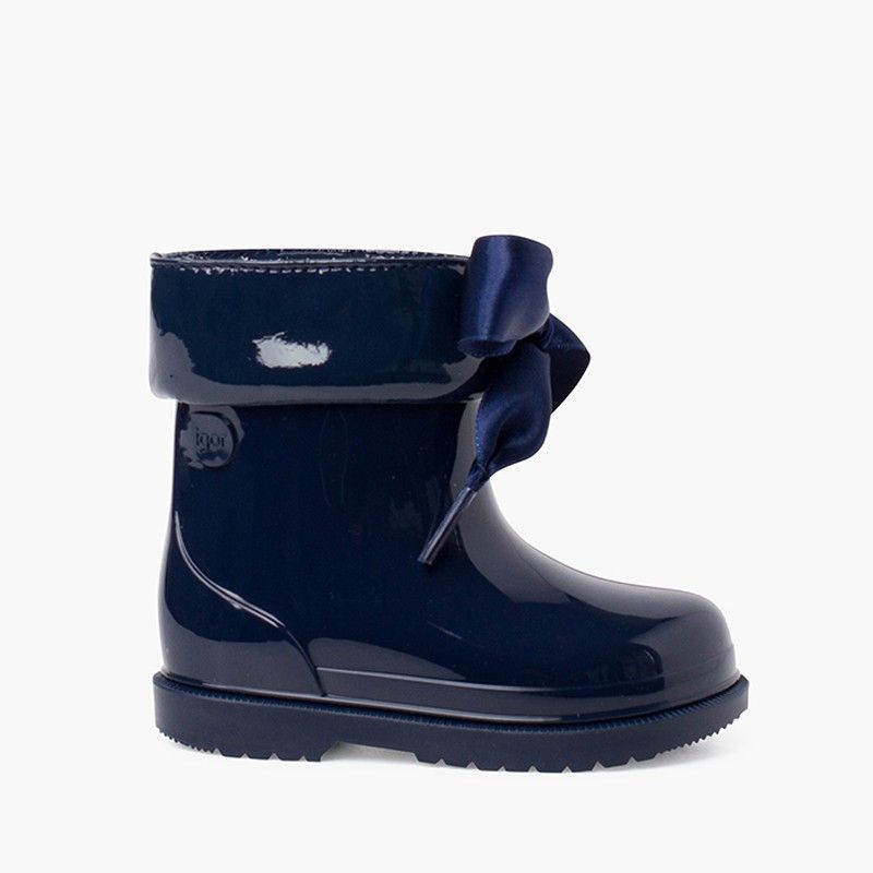 Bottes de pluie basses en cuir verni avec nœud pour fille