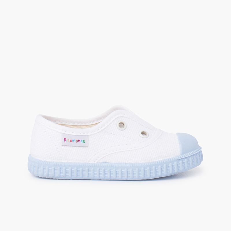 Baskets blanches sans lacets semelle de couleurs