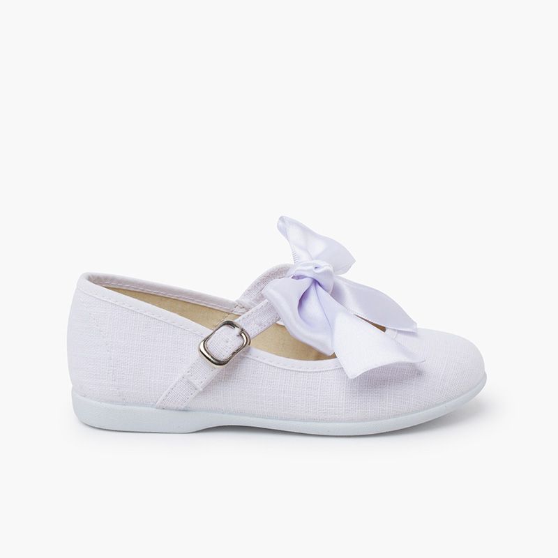 Chaussures babies cérémonie toile nœud satin