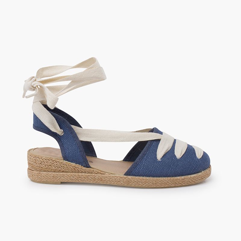 Espadrilles lin goyesque rubans semelle compensée