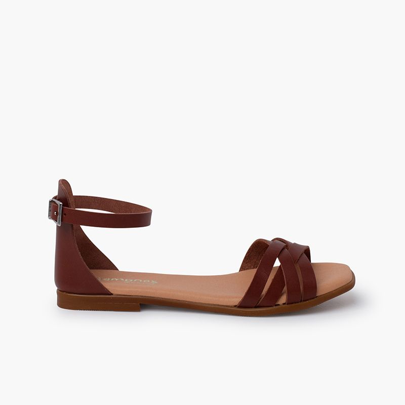 Sandales sangles et talon cuir