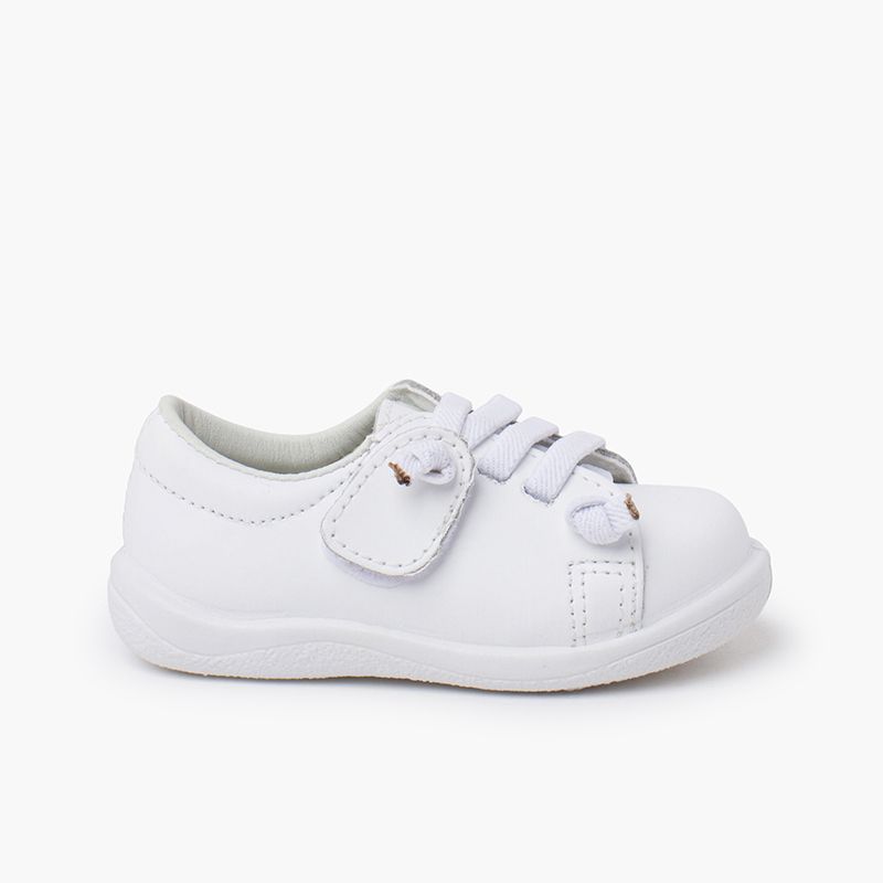 Baskets cuir lavable lacets élastiques