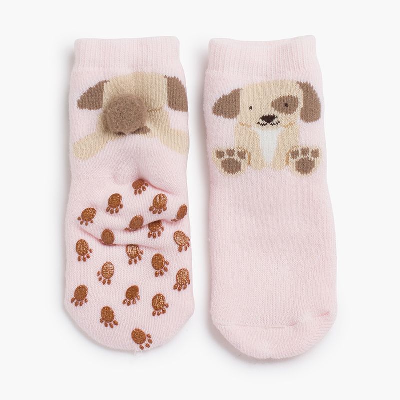 Chaussettes antidérapantes petit chien pompon