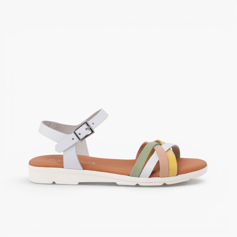 Sandales boucle lanières croisées multicolores