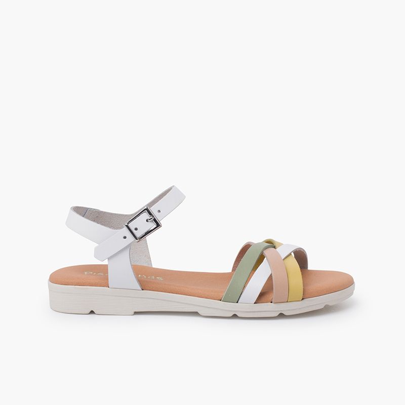 Sandales boucle lanières croisées multicolores