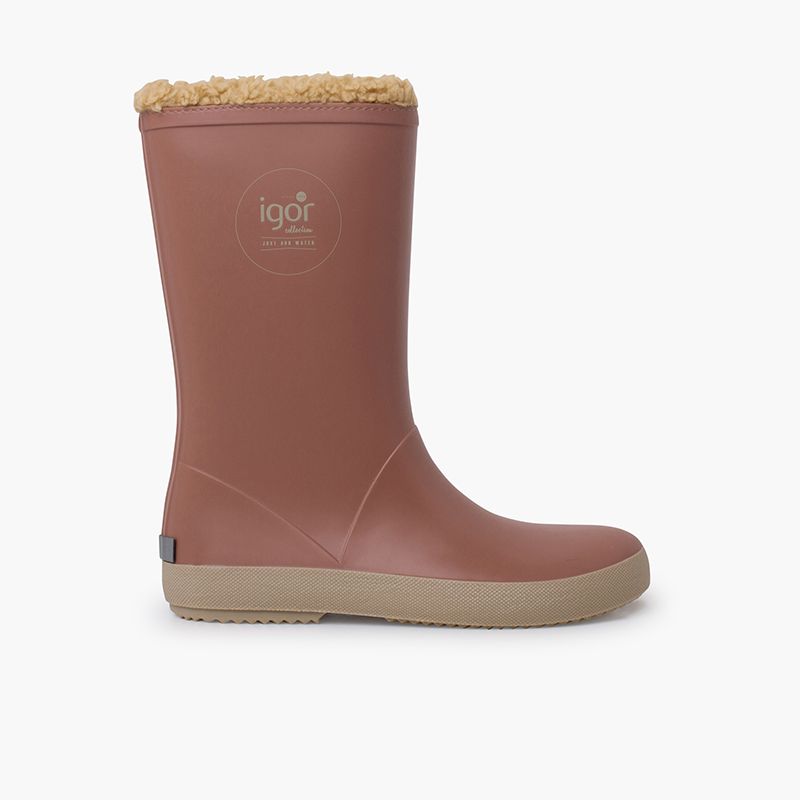 Bottes de pluie fausse fourrure semelle beige