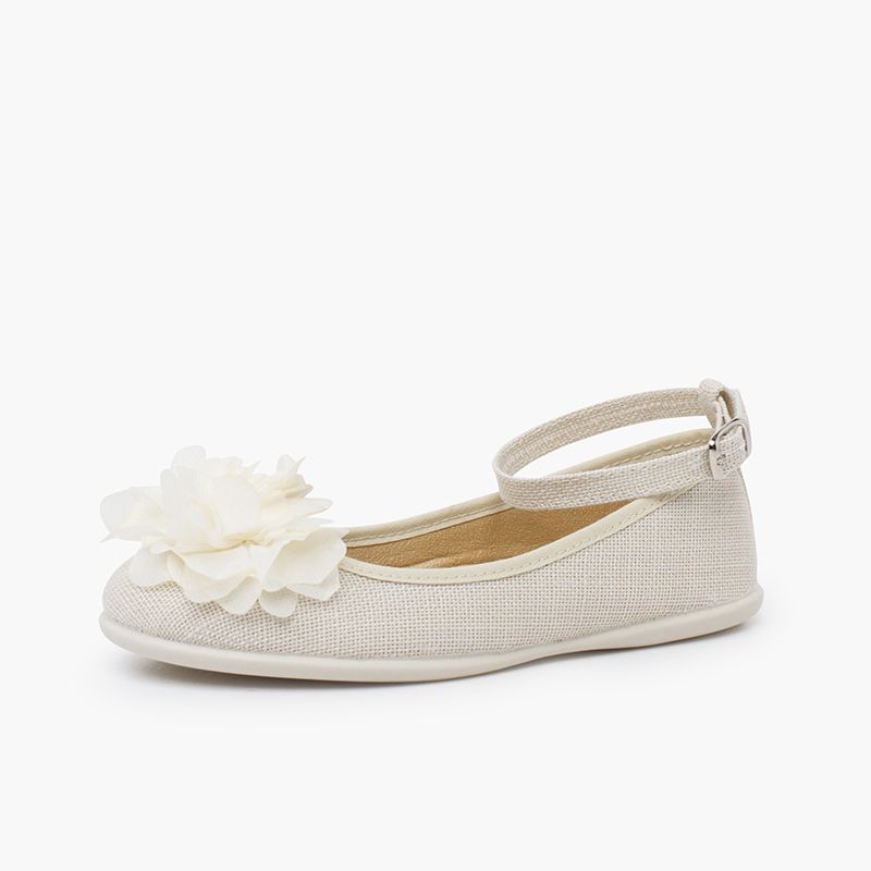 Ballerines lin bride cheville décoration fleur gaze
