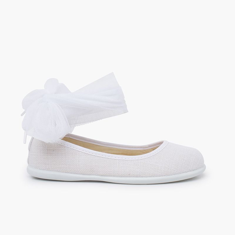 Ballerines lin bracelet nœud tulle