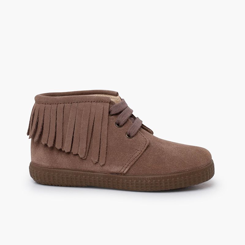 Bottes enfants suède franges bout rond