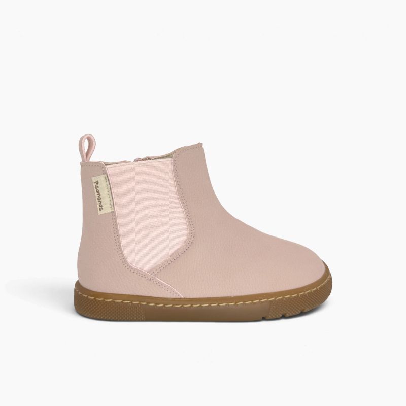 Bottines barefoot effet cuir grainé élastiques semelle miel