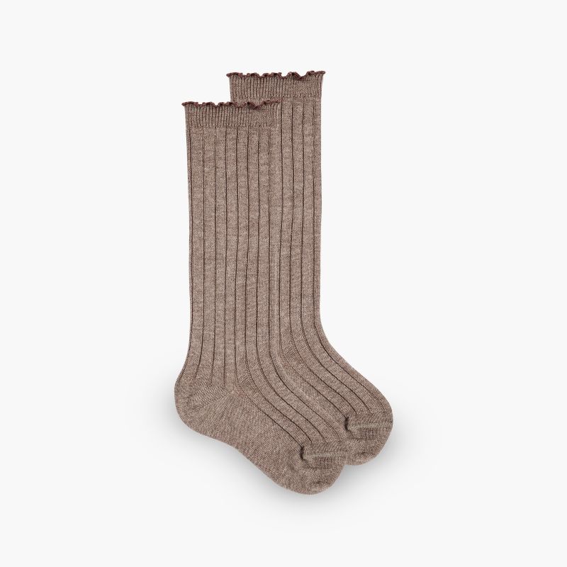 Chaussettes hautes côtelées bord festonné