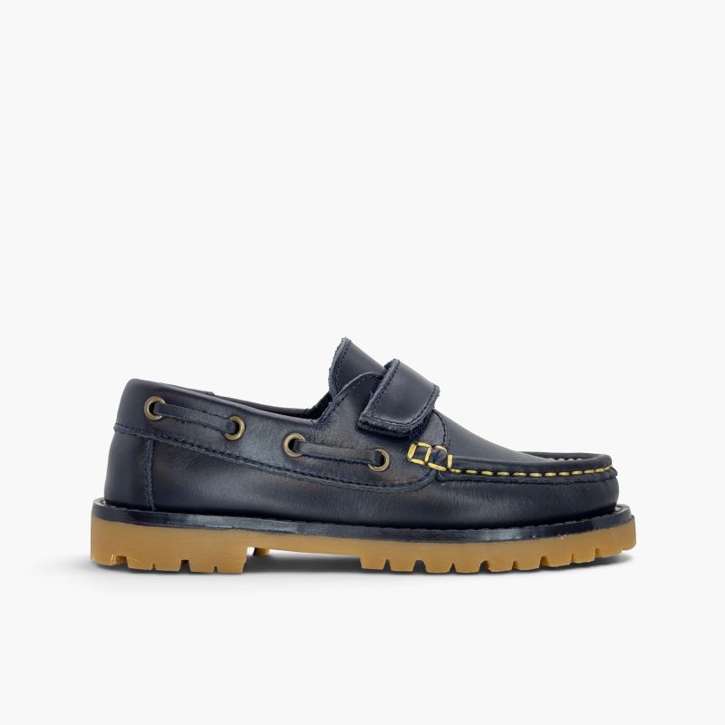 Chaussures bateau garçon cuir semelle track