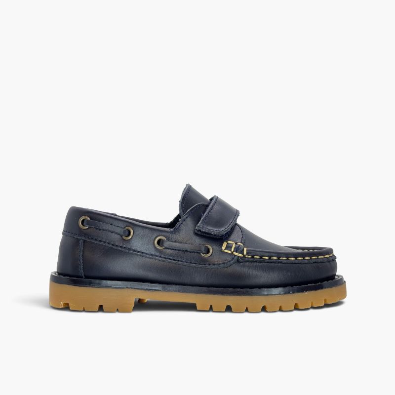 Chaussures bateau garçon cuir Brincatruz semelle track