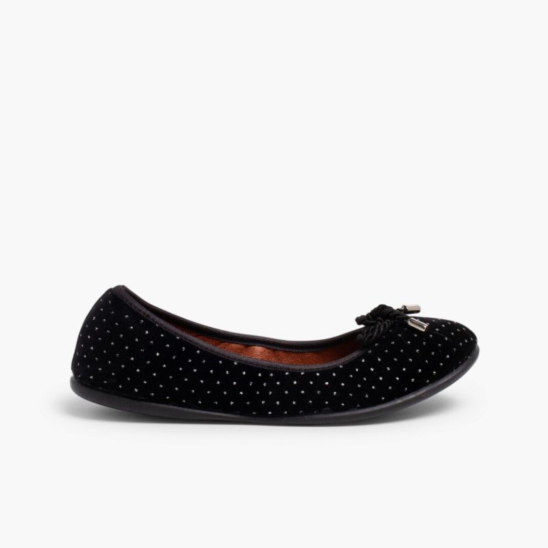 Ballerines pour fille avec lien en velours et parures brillantes