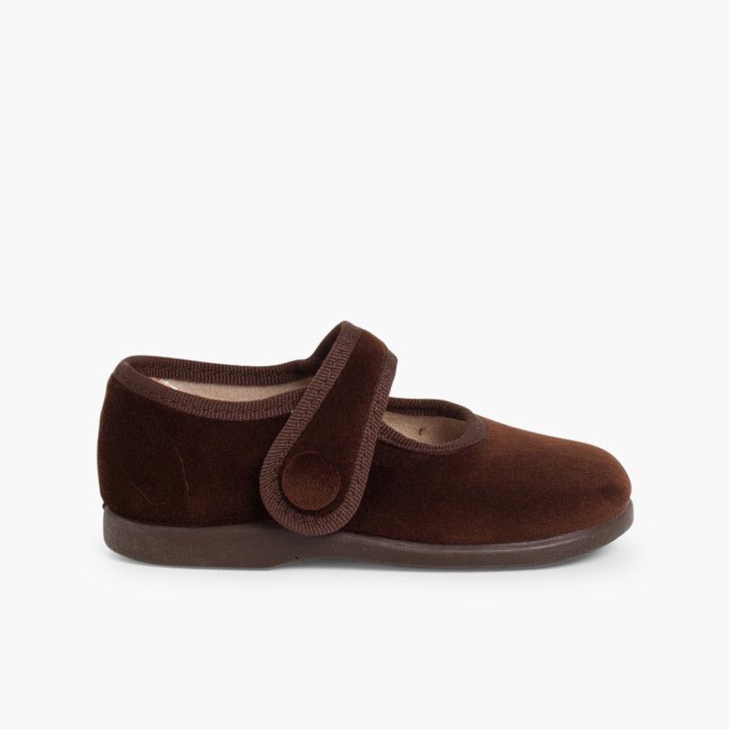 Babies en velours avec bouton à scratch pour petites filles