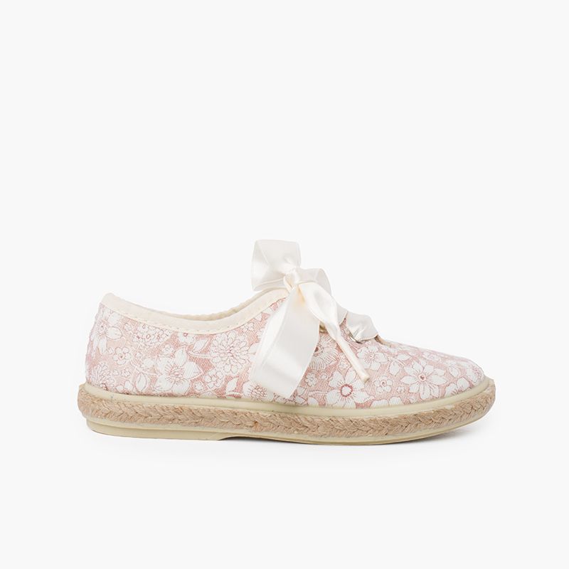 Derbies à Fleurs et Jute Lacets en Satin